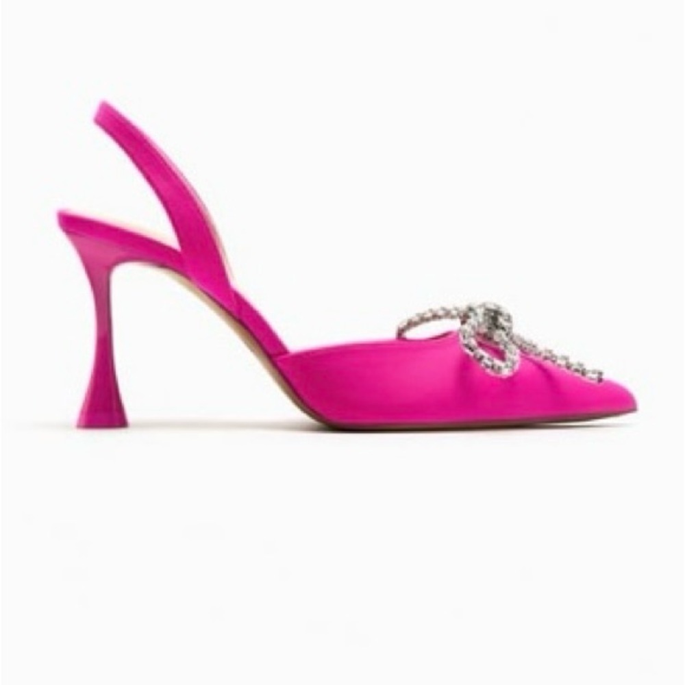 NWT Zara Embellished Bow Heeled Slingbacks